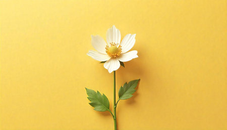 Single white flower with yellow background for design layouts