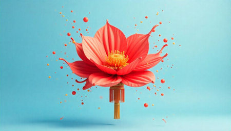 Elegant lotus flower illustration with a Chinese lantern pendant
