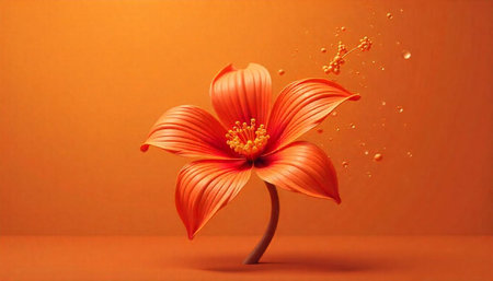 Orange flower with droplets in warm background