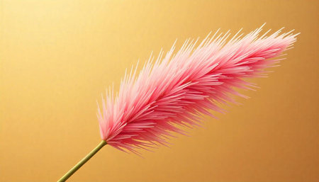 Pink Feather Against Gold Background Macro Stock Image