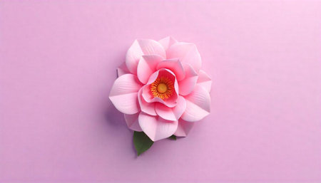 Pink Paper Flower on Pale Pink Background, Center View