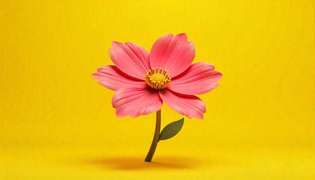 Pink cosmos flower isolated on a vibrant yellow background