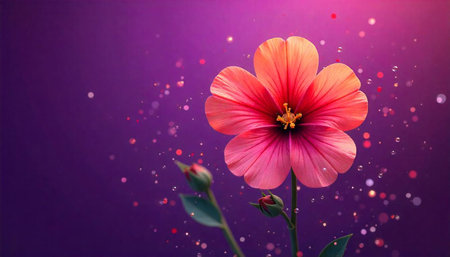 Blooming hibiscus flower with blurred bokeh lights and purple backdrop