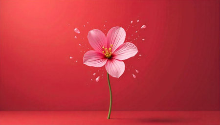 Single pink flower on a red minimalist background