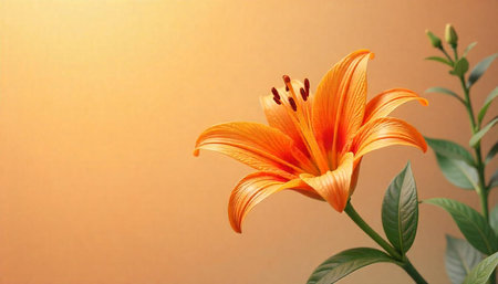 Vibrant orange lily bloom against a soft background backdropの写真素材