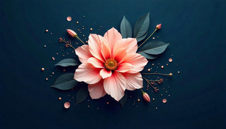 Elegant peach flower arrangement on a dark blue background
