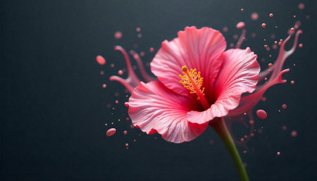 Elegant pink hibiscus flower surrounded by paint splashes art
