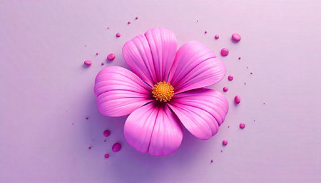 Pink flower with four petals on lilac background