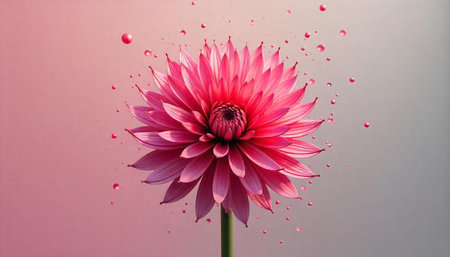 Radiant pink dahlia with water droplets on pastel background