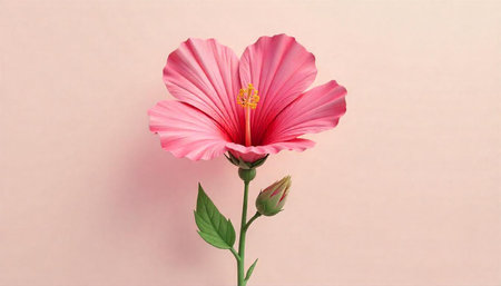 Elegant pink hibiscus flower blossom against soft backdropの写真素材
