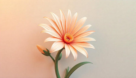 Elegant soft peach flower with bud on muted background
