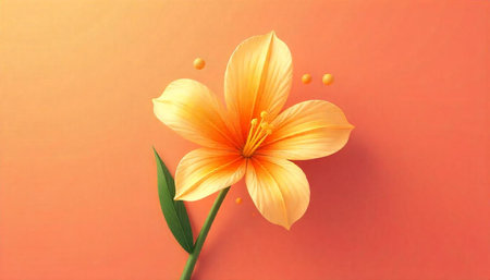 Elegant orange flower on soft peach colored background artの写真素材