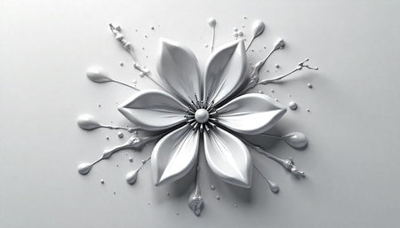 Abstract white flower with liquid details against white background