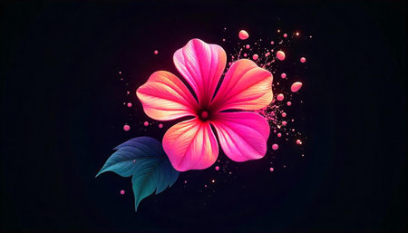 Vibrant pink flower illustration against a dark background