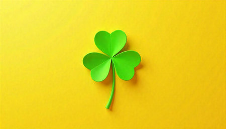 Three-leaf clover against bright yellow background for St Patricks
