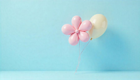 Pastel Flower and Balloon on Blue Background