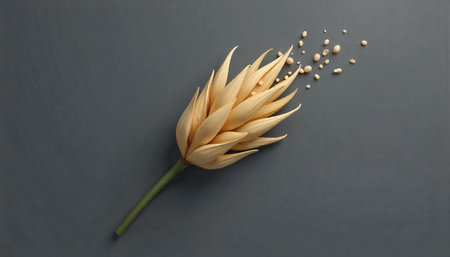 Minimalist stalk with grains on a gray background