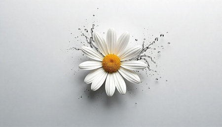 Elegant daisy blossom with water droplets on white background