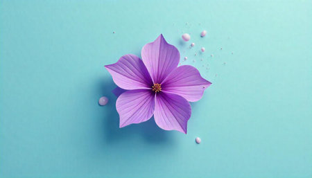 Elegant single purple flower with minimal pastel background layoutの写真素材