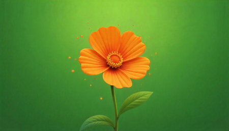 Elegant orange flower on a green background with accentsの写真素材