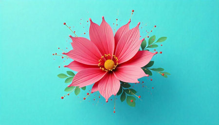 Elegant pink flower blossom on bright blue background image