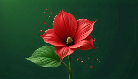 Elegant Red Flower with Green Background and Water Droplets
