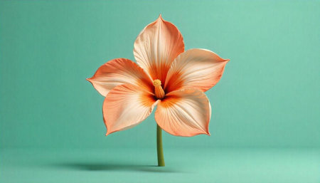 Elegant hibiscus flower on a light turquoise background studio shot