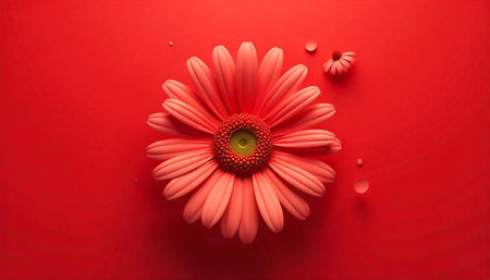 Bold red gerbera daisy flower on matching background studio shot