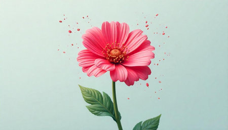 Single pink flower with stem on a muted background