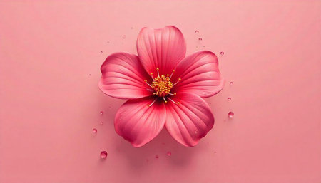 Pink flower blossom with delicate water droplets on surface