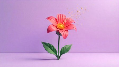 Stylized flower on soft violet background with sparklesの写真素材