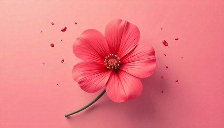 Pink flower against a pink background with water droplets