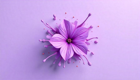 Purple flower with splash effect on violet background