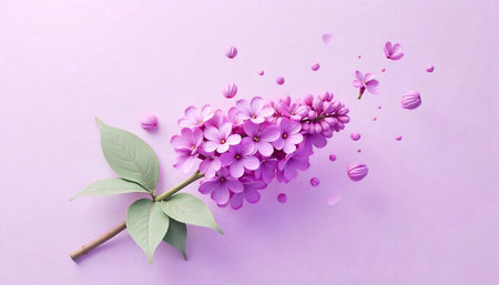 Floral elegance: Lavender branch with petals on light background
