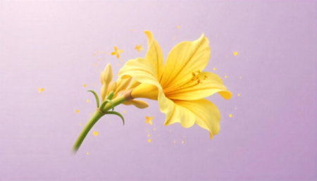 Elegant yellow lily blossom on soft lavender background art