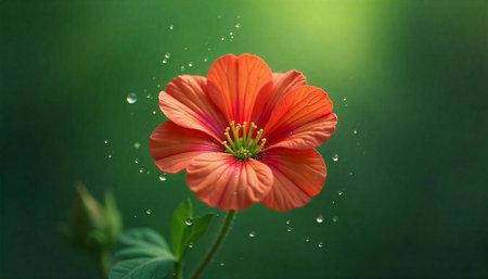 Close up of delicate orange flower with water droplets