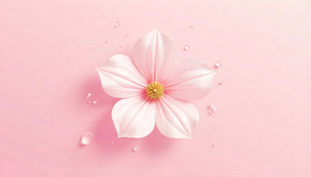 Soft pink flower blossom with water droplets on backdrop
