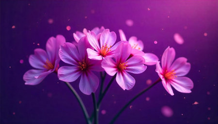 Floral arrangement with purple blossoms on a purple background