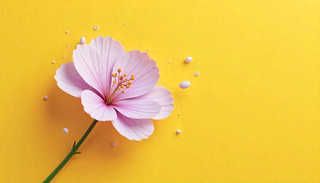 Pastel Flower and Drops Against a Sunny Yellow Backdrop