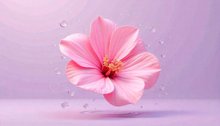 Pink Flower with Water Droplets in Pastel Setting