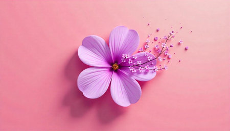 Elegant pink flower blossom with delicate floral sprigs