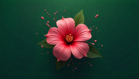 Elegant pink hibiscus flower on a dark green background