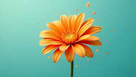 Radiant orange gerbera daisy on a clean aqua background