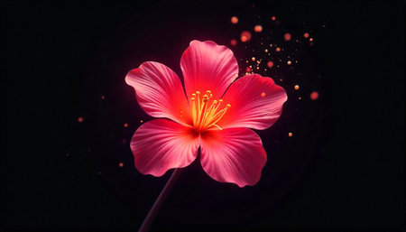 Elegant pink flower on black background with sparkling bokeh