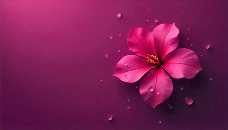 Pink hibiscus flower with dew drops on pink background