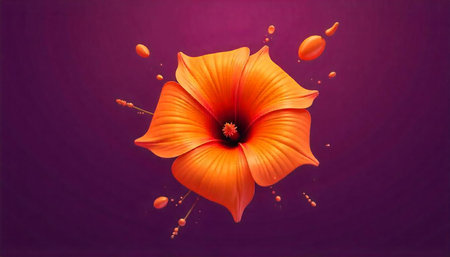 Abstract orange flower on purple background for creative design