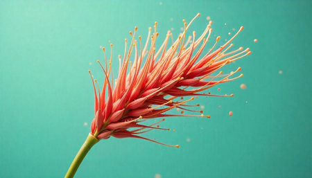 Delicate orange flower with soft teal background beauty shot