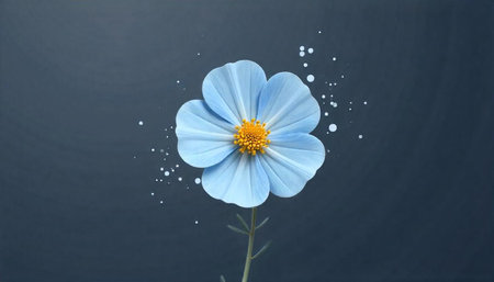 Elegant blue flower with yellow center on dark background