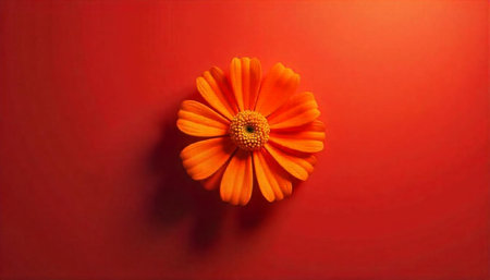 Elegant orange flower on a vivid red colored background