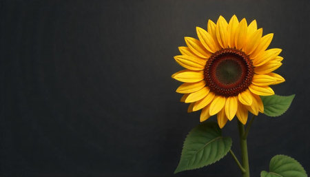 Vibrant sunflower blossom against dark background, elegant floral design